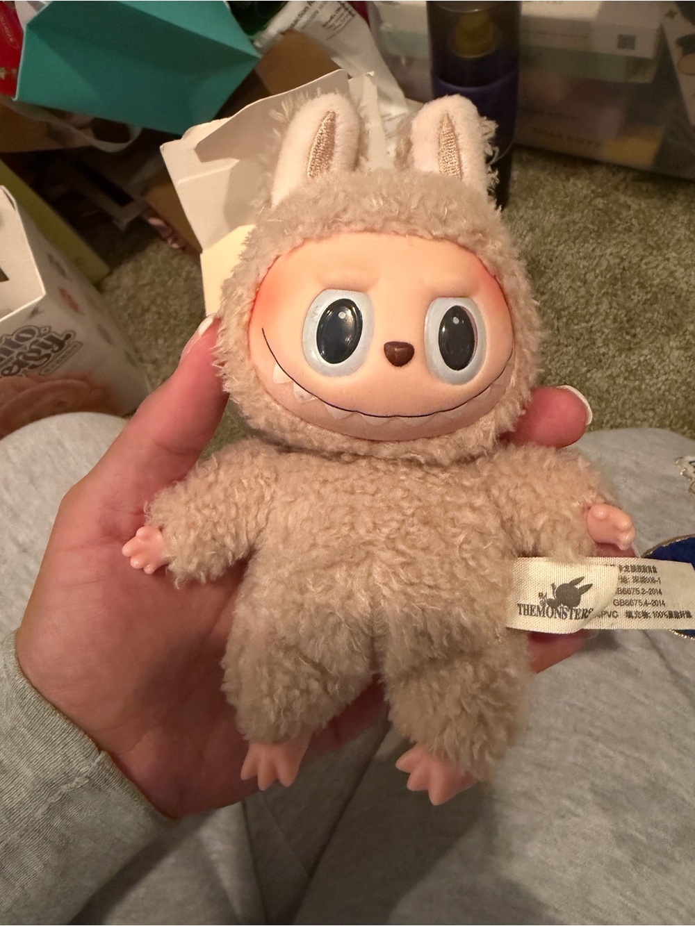 The Monster Plush Small Pet Toy in Beige - Soft Bunny Outfit